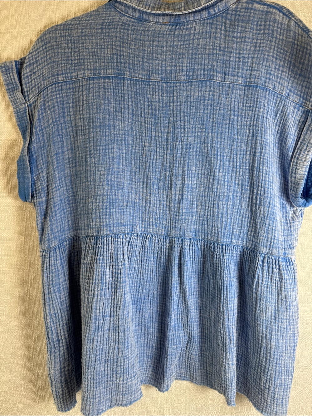 Umgee Cotton Gauze Babydoll Top Medium Blue Button Front Shirt - Picture 5 of 10